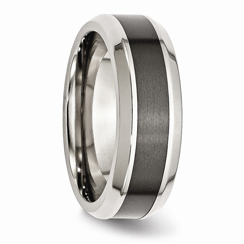 Stainless Steel and Black Ceramic Engravable Men's Band with Polished Beveled Design