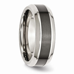 Stainless Steel Base w/Polished Black Ceramic Center Beveled Band