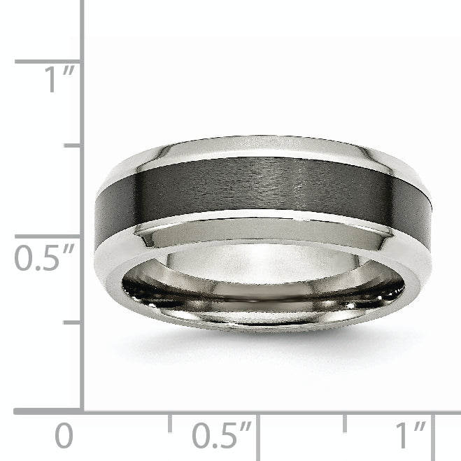 Beveled Wedding Band in Stainless Steel & Black Ceramic, 8mm