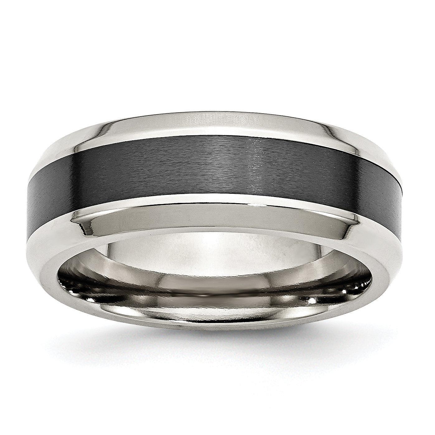 Stainless Steel Base with Brushed Black Ceramic Center Beveled Band Main image