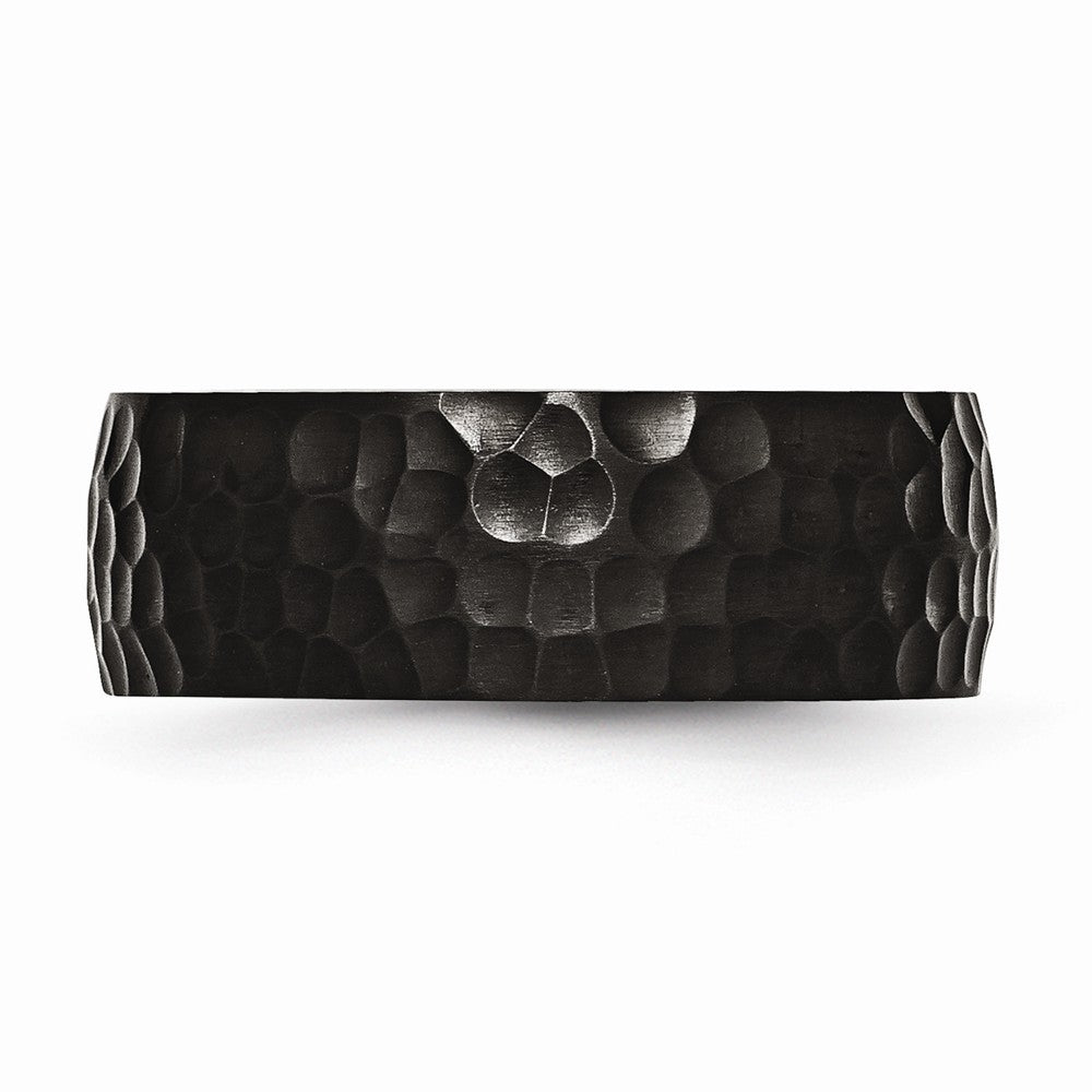 Stainless Steel Black Engravable 8mm Hammered Band for Sophisticated Style
