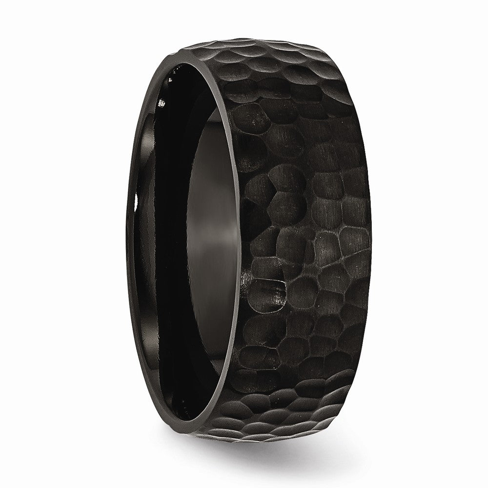 Stainless Steel Black Engravable 8mm Hammered Band for Sophisticated Style