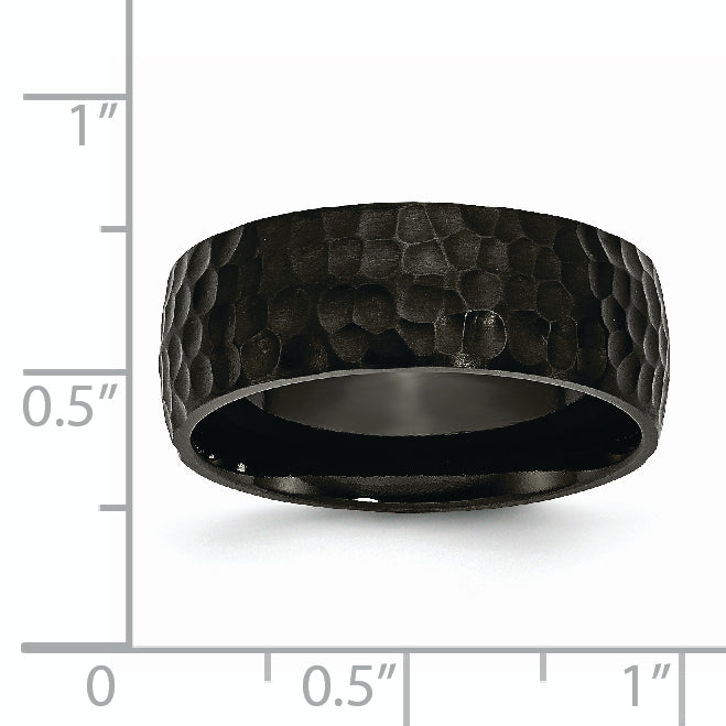 Stainless Steel Hammered Black IP-plated 8mm Band