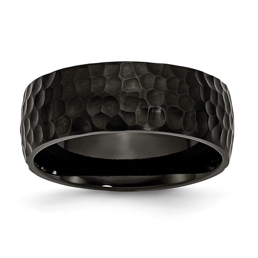 Stainless Steel Black Engravable 8mm Hammered Band for Sophisticated Style Main image