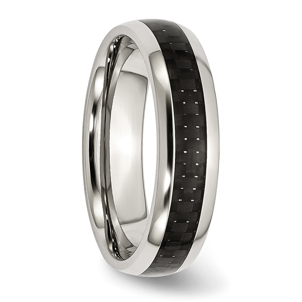 Carbon Fiber Inlay Band in Stainless Steel, 6mm