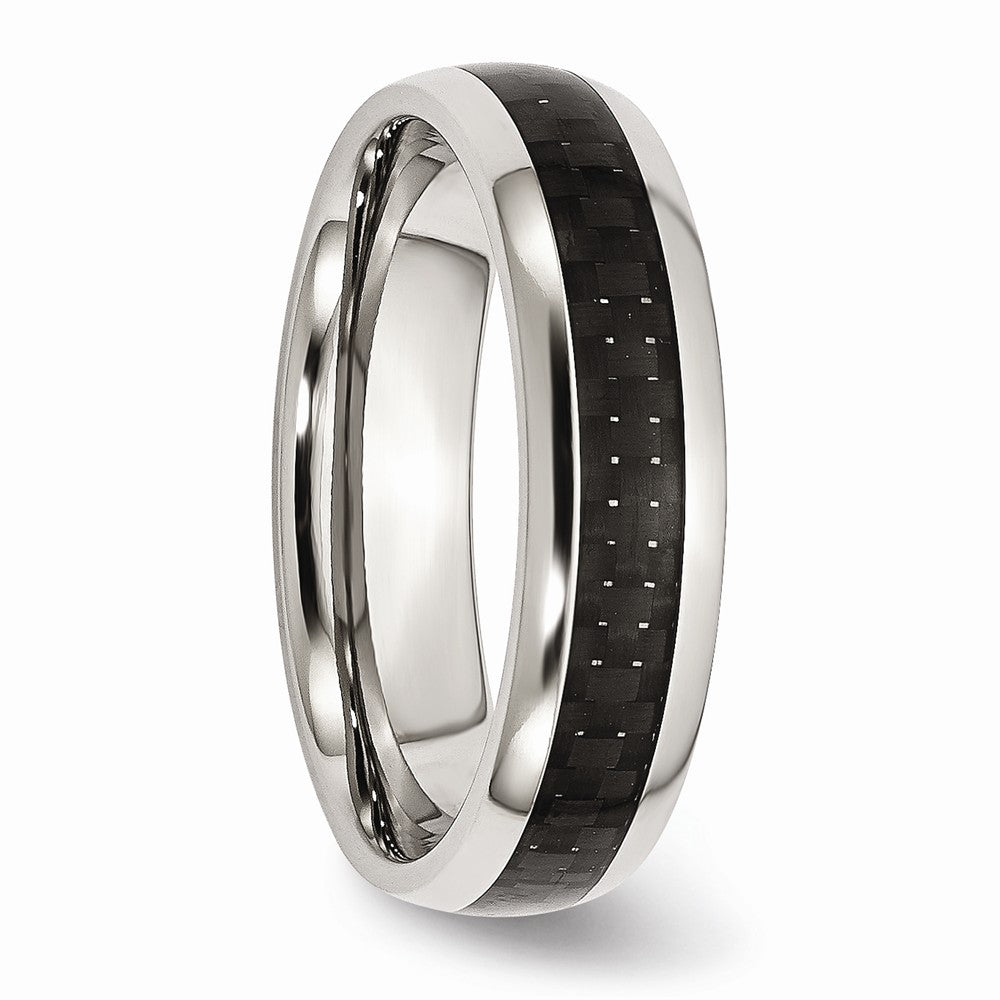 Carbon Fiber Inlay Wedding Band in Stainless Steel, 6mm