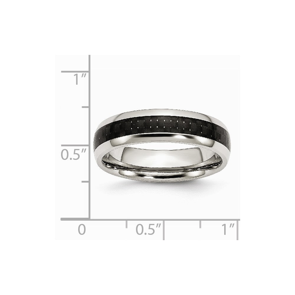 Stainless Steel Polished w/ Black Carbon Fiber Inlay 6mm Band