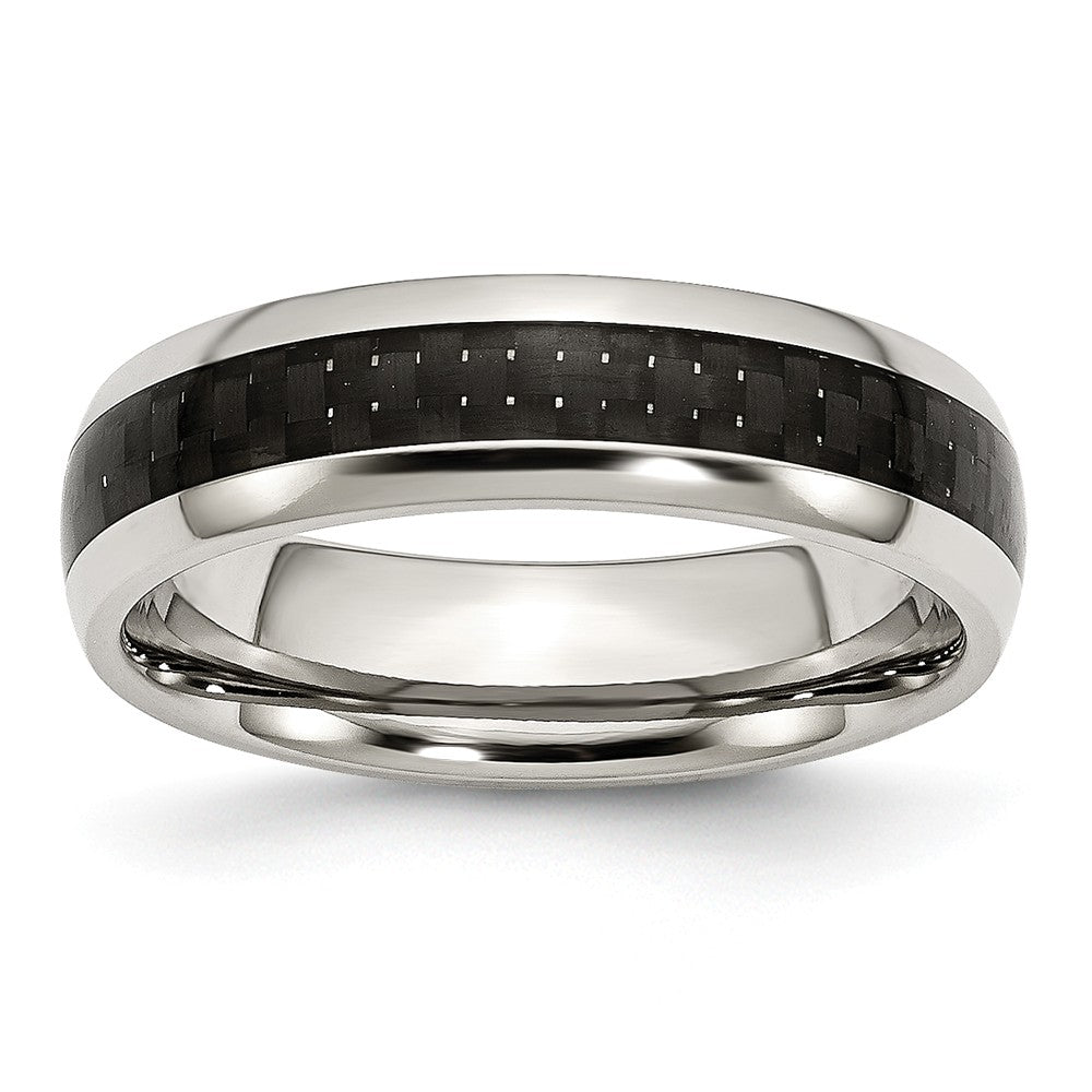 Carbon Fiber Inlay Wedding Band in Stainless Steel, 6mm