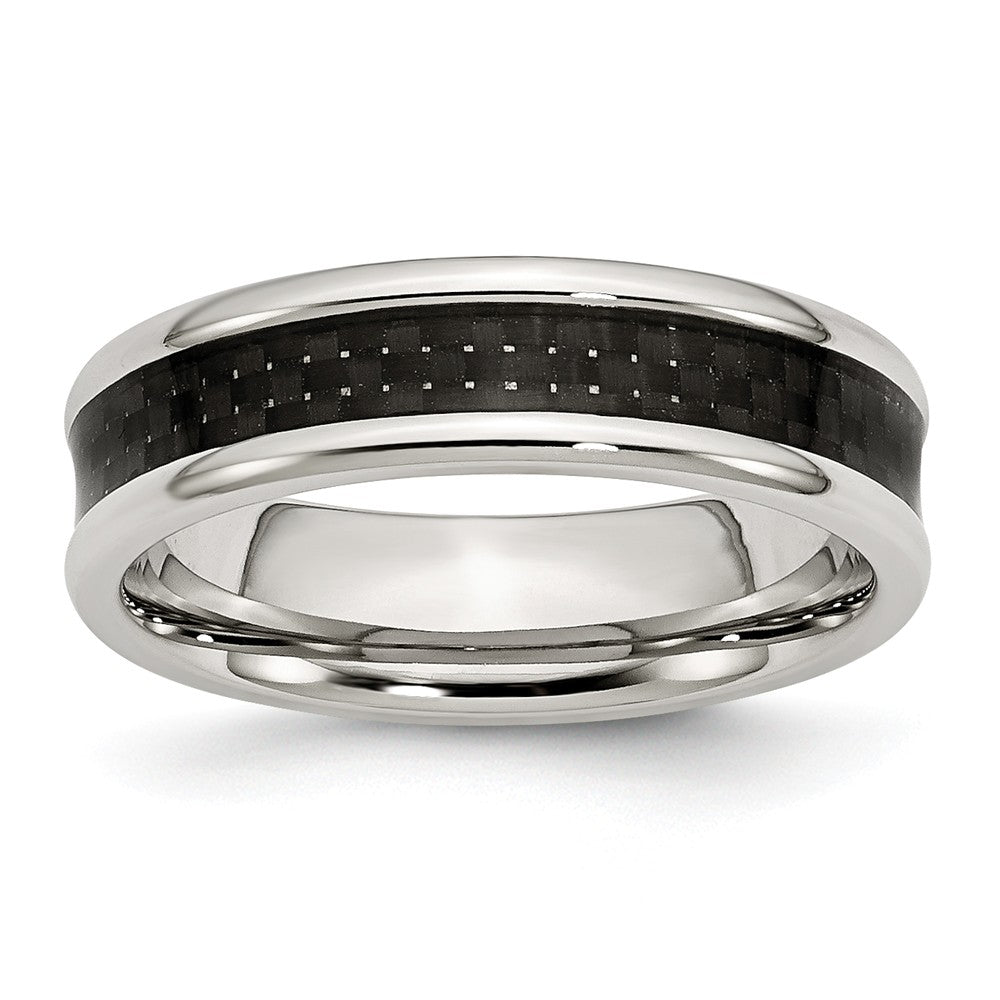Sophia Jewelers 6mm Stainless Steel Ring with Black Carbon Fiber Inlay, Engravable Elegance Main image