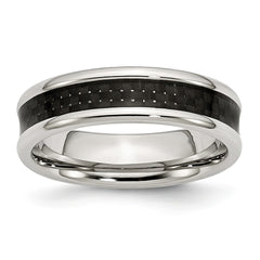 Sophia Jewelers 6mm Stainless Steel Ring with Black Carbon Fiber Inlay, Engravable Elegance - 7 - 7