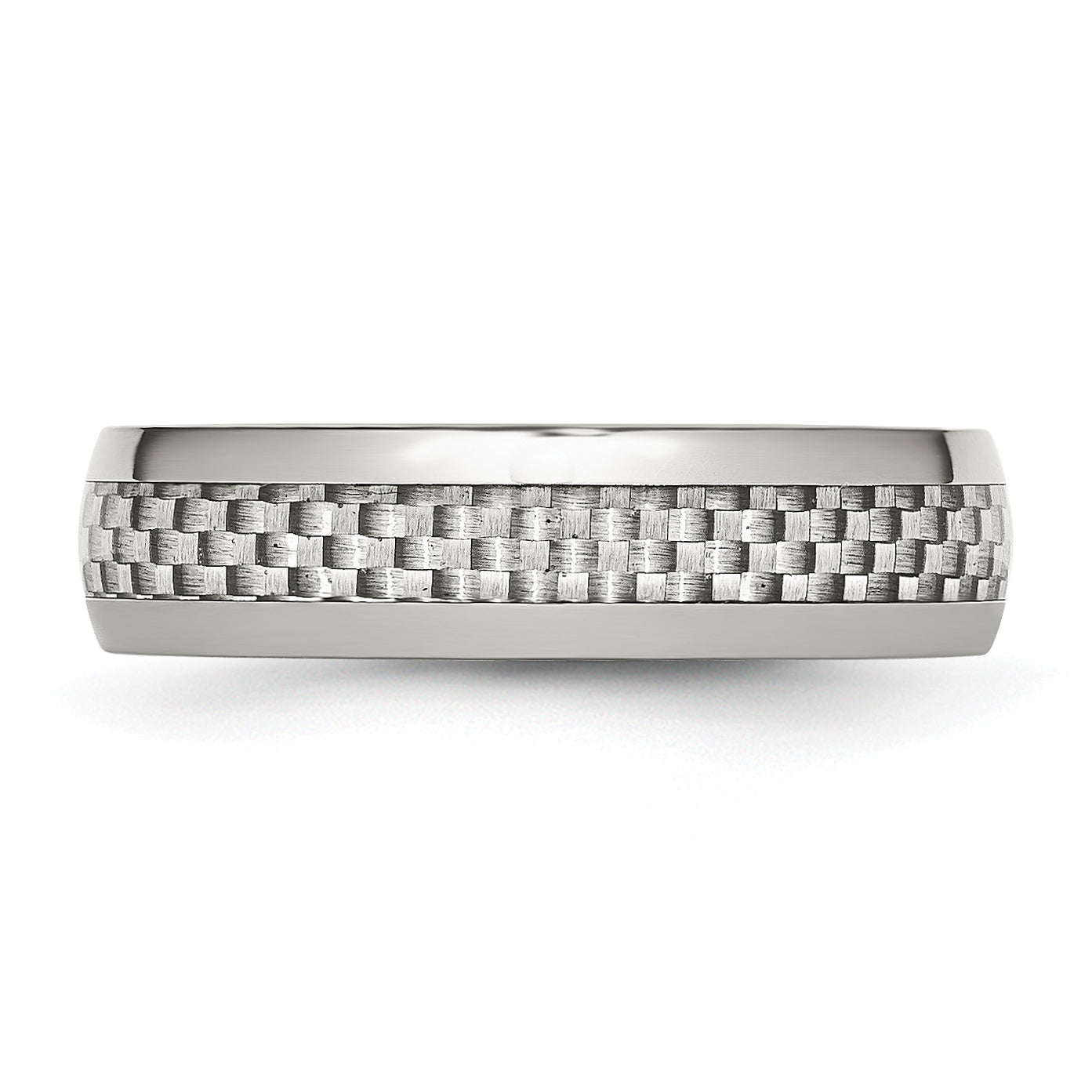 Stainless Steel Polished with Grey Carbon Fiber Inlay 6mm Band