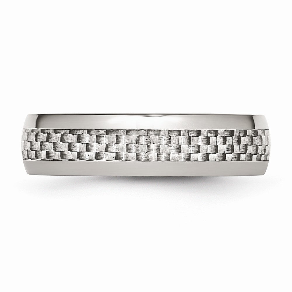 Carbon Fiber Inlay Wedding Band in Stainless Steel, 6mm