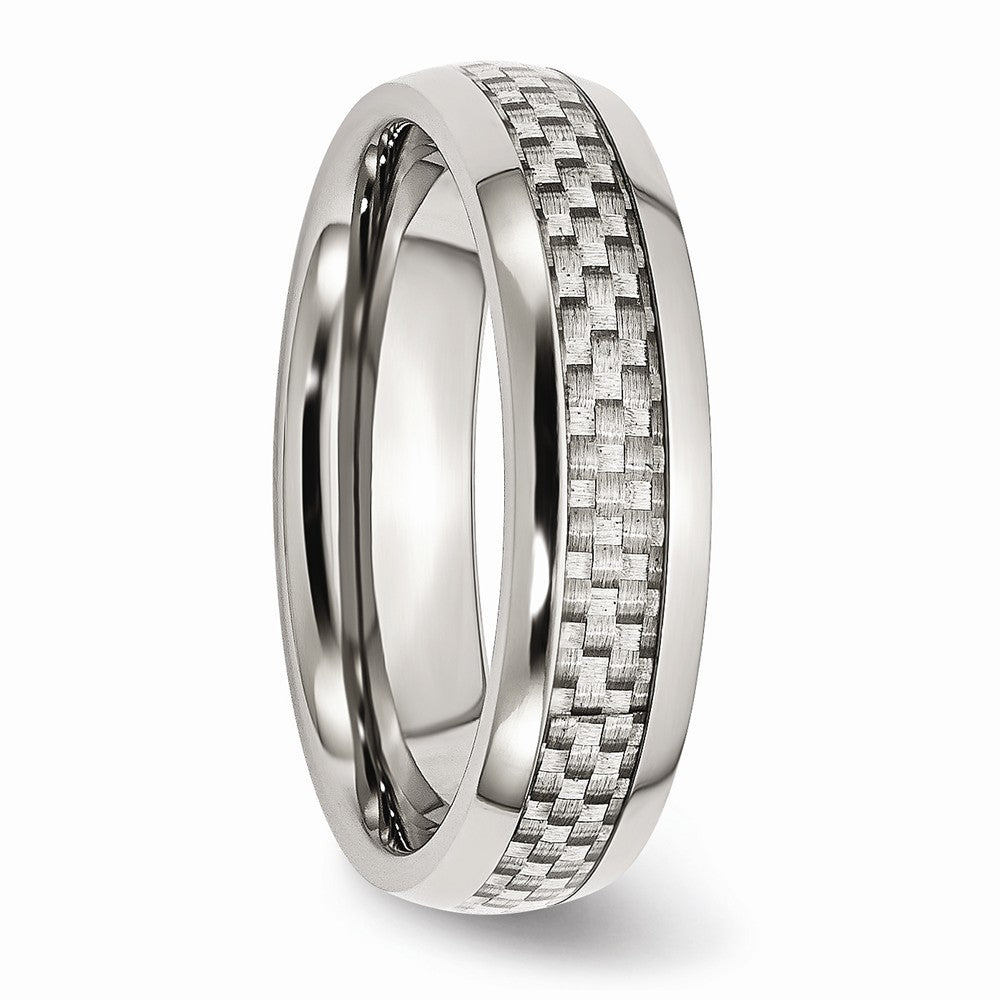 Stainless Steel Men's Band with Grey Carbon Fiber Inlay Engravable, Polished Finish - 6 - 6