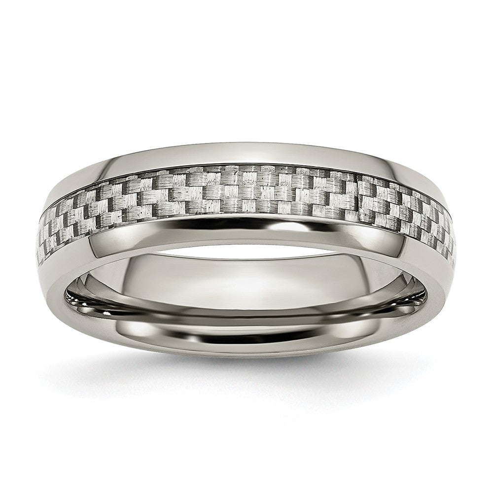 Stainless Steel Men's Band with Grey Carbon Fiber Inlay Engravable, Polished Finish - 6 - 6