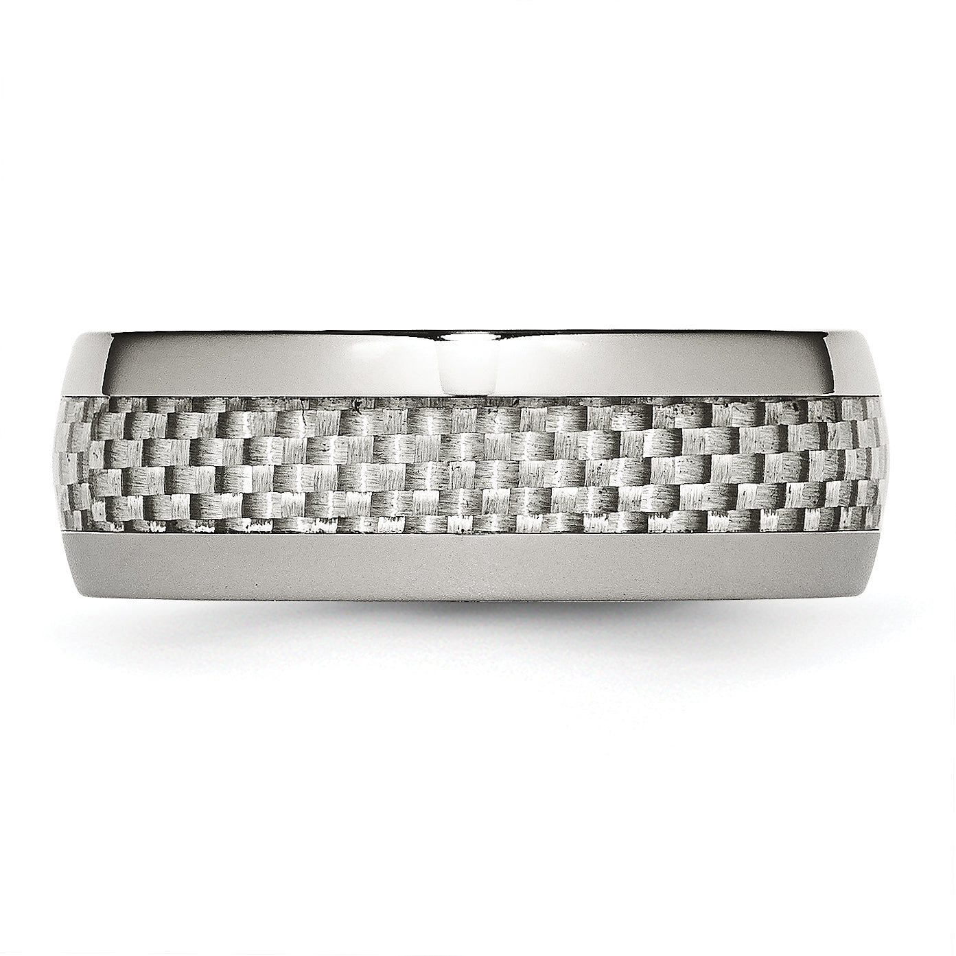 Stainless Steel Polished with Grey Carbon Fiber Inlay 8mm Band