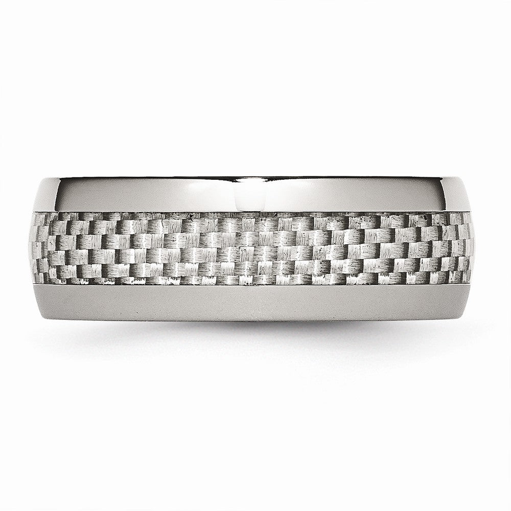 Stainless Steel Wedding Band with Grey Carbon Fiber Inlay, Engravable & Polished - 6 - 6