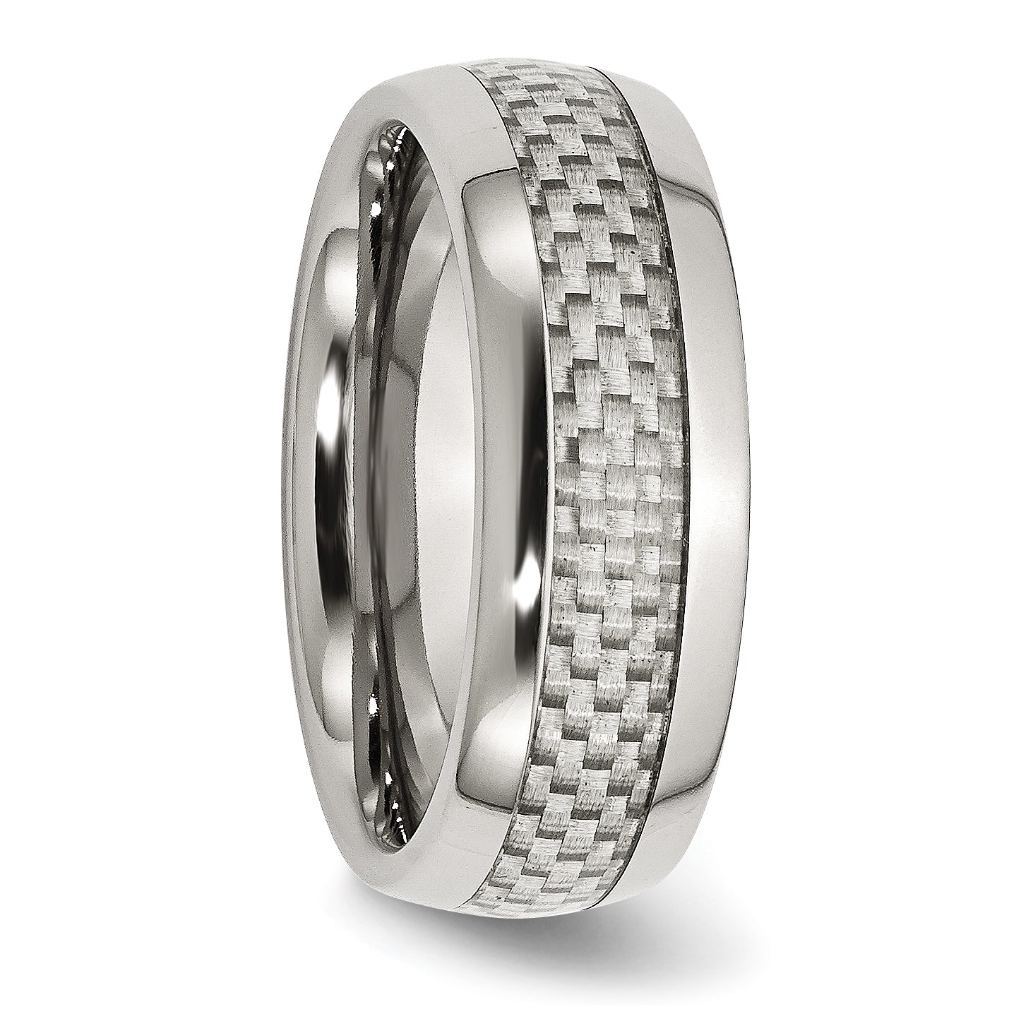 Stainless Steel Polished with Grey Carbon Fiber Inlay 8mm Band