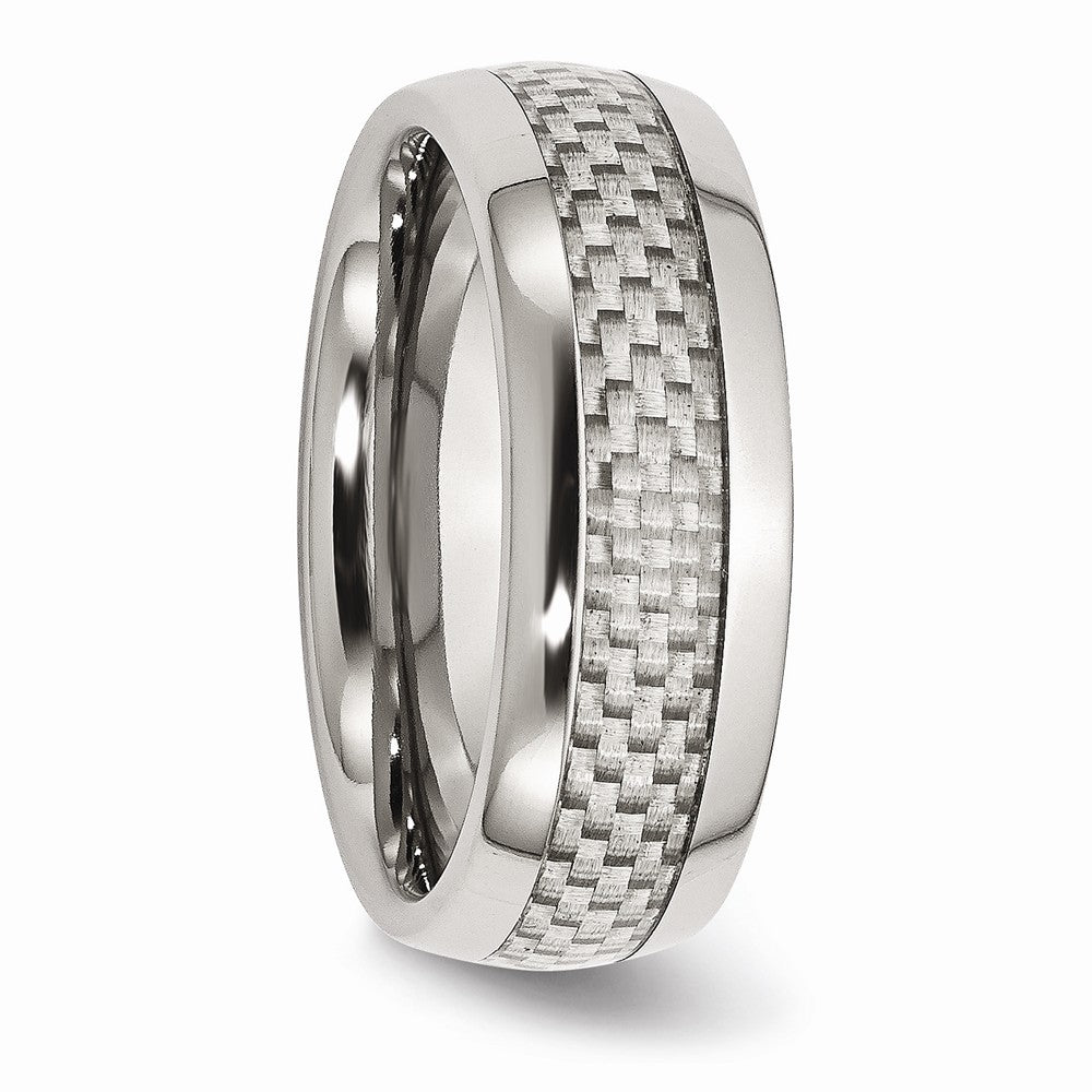 Stainless Steel Wedding Band with Grey Carbon Fiber Inlay, Engravable & Polished - 6 - 6