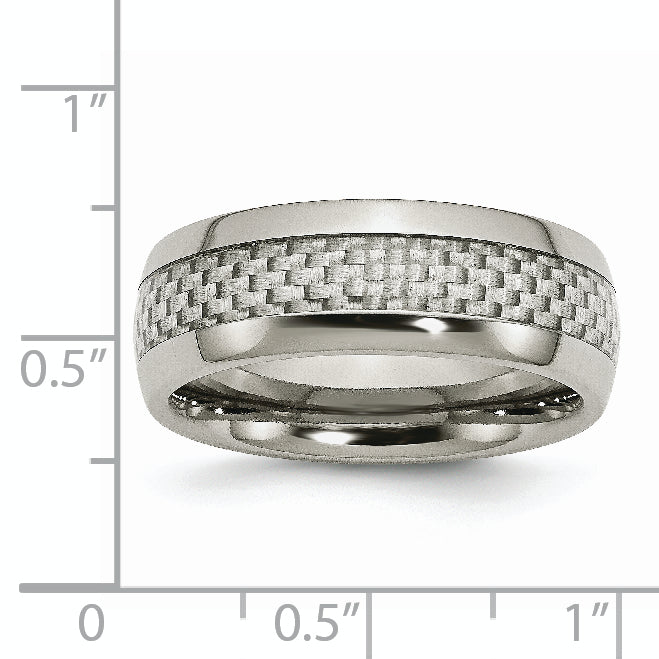 Stainless Steel Polished with Grey Carbon Fiber Inlay 8mm Band