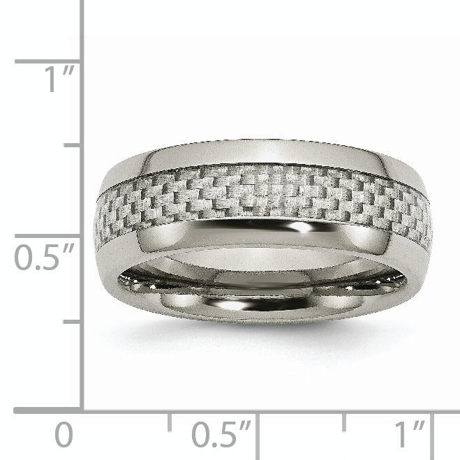 Stainless Steel Polished with Grey Carbon Fiber Inlay 8mm Band