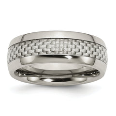 Stainless Steel Polished with Grey Carbon Fiber Inlay 8mm Band