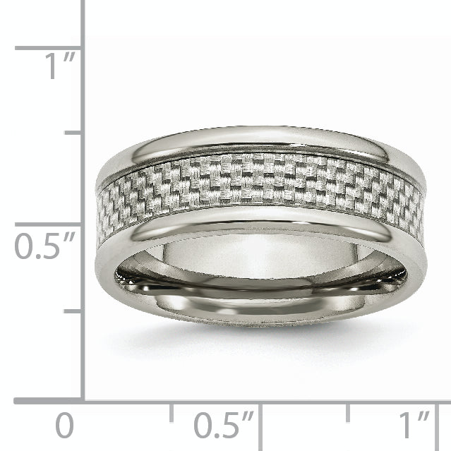 Stainless Steel Polished With Grey Carbon Fiber Inlay 8mm Band