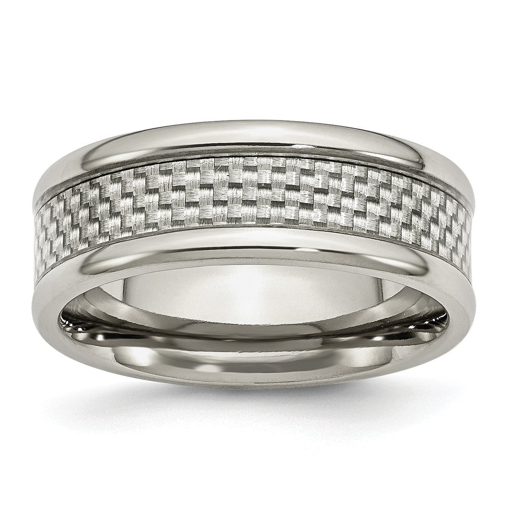 Sophia Jewelers Stainless Steel Band with Grey Carbon Fiber Inlay, 8mm Polished Modern Ring Main image