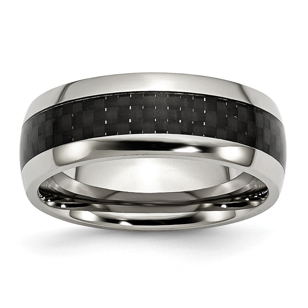 Carbon Fiber Inlay Wedding Band in Stainless Steel, 8mm