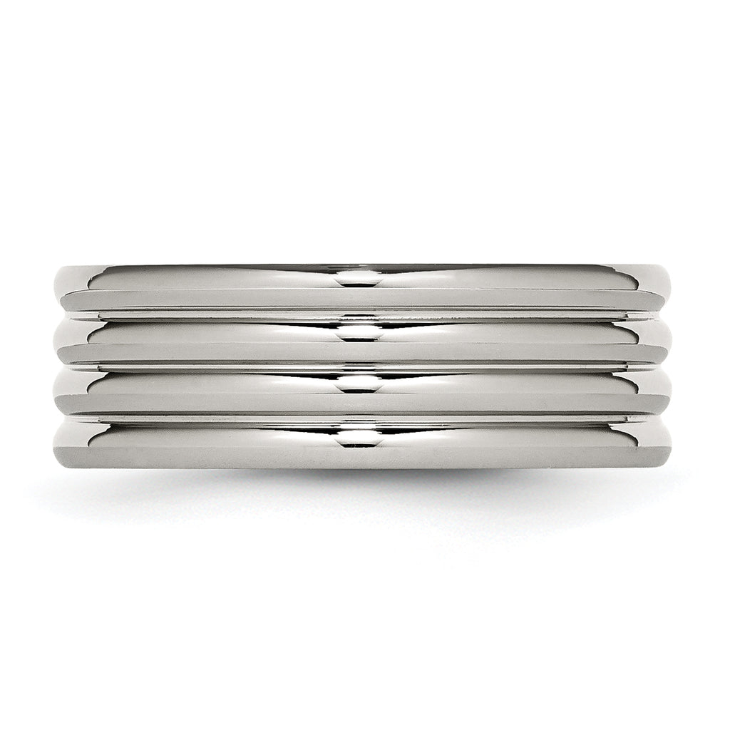 Grooved Comfort-Fit Wedding Band in Stainless Steel, 8mm