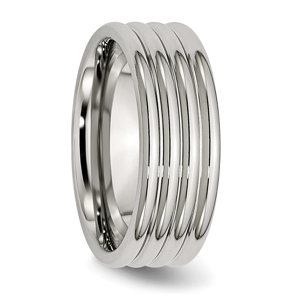 Grooved Comfort-Fit Wedding Band in Stainless Steel, 8mm