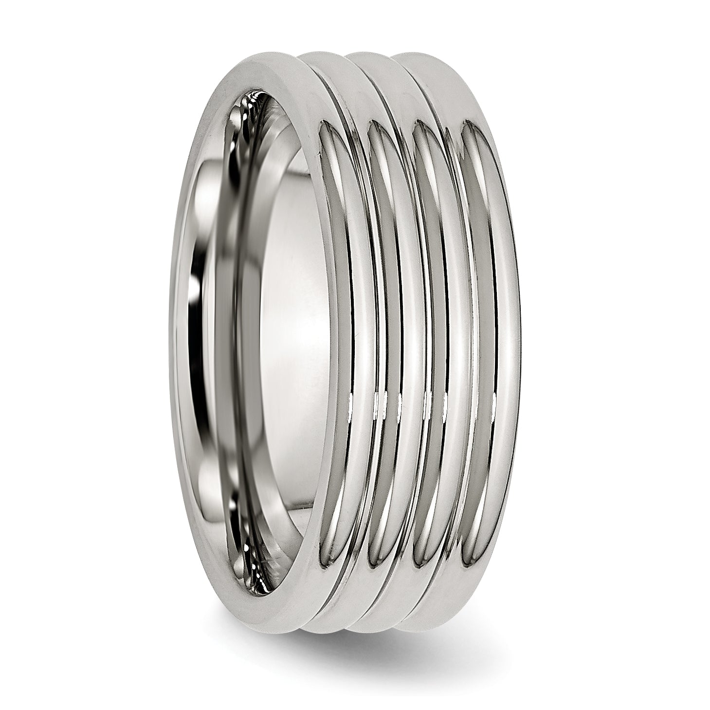 Grooved Comfort-Fit Wedding Band in Stainless Steel, 8mm