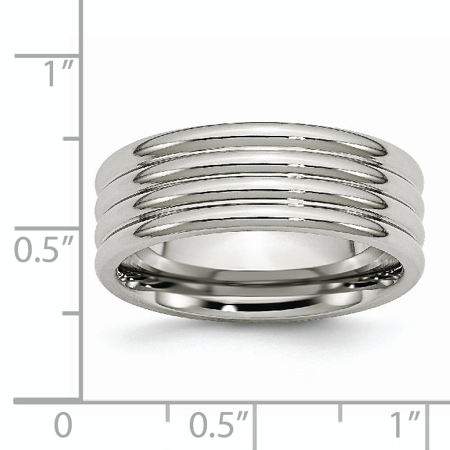 Grooved Comfort-Fit Wedding Band in Stainless Steel, 8mm