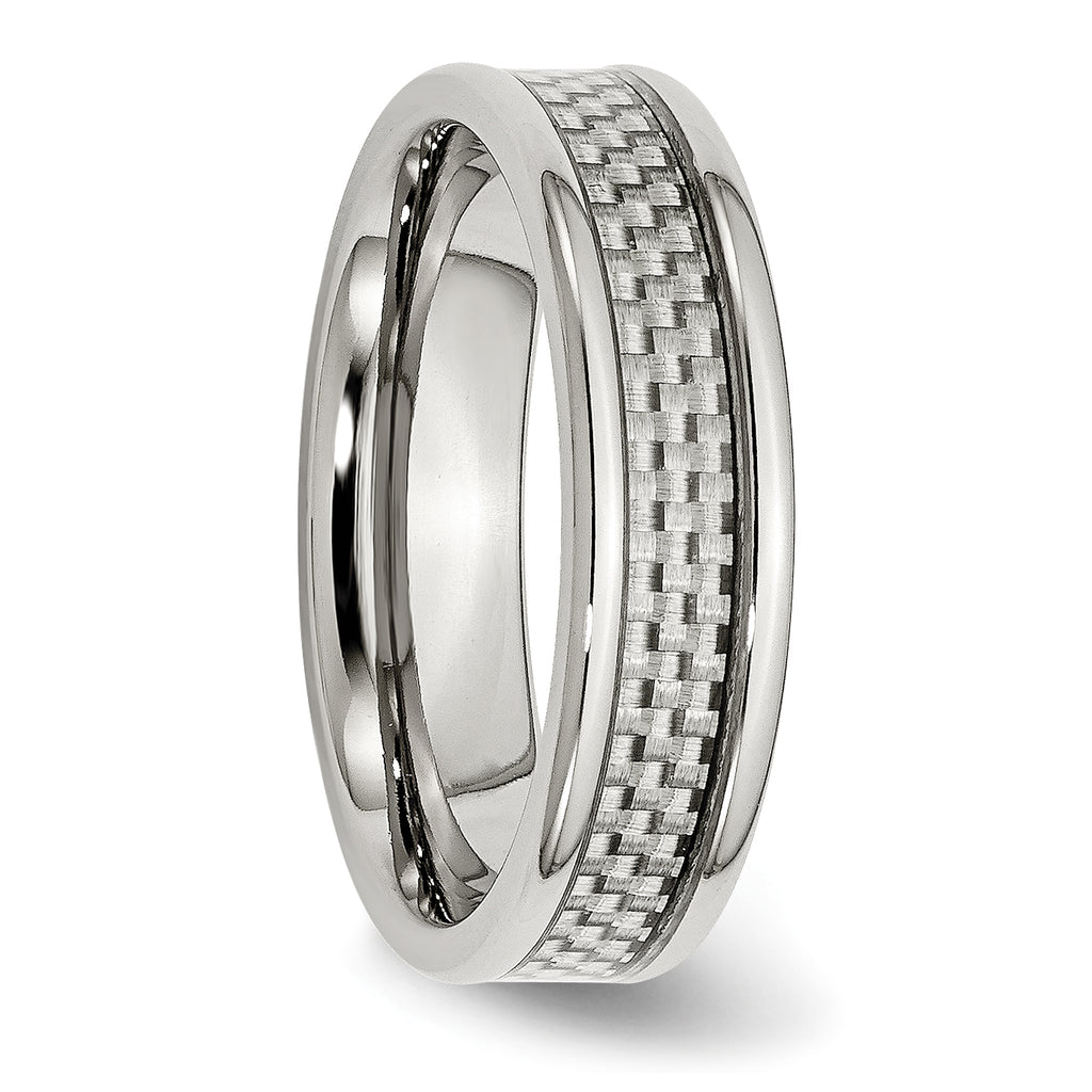 Carbon Fiber Inlay Wedding Band in Stainless Steel, 6mm