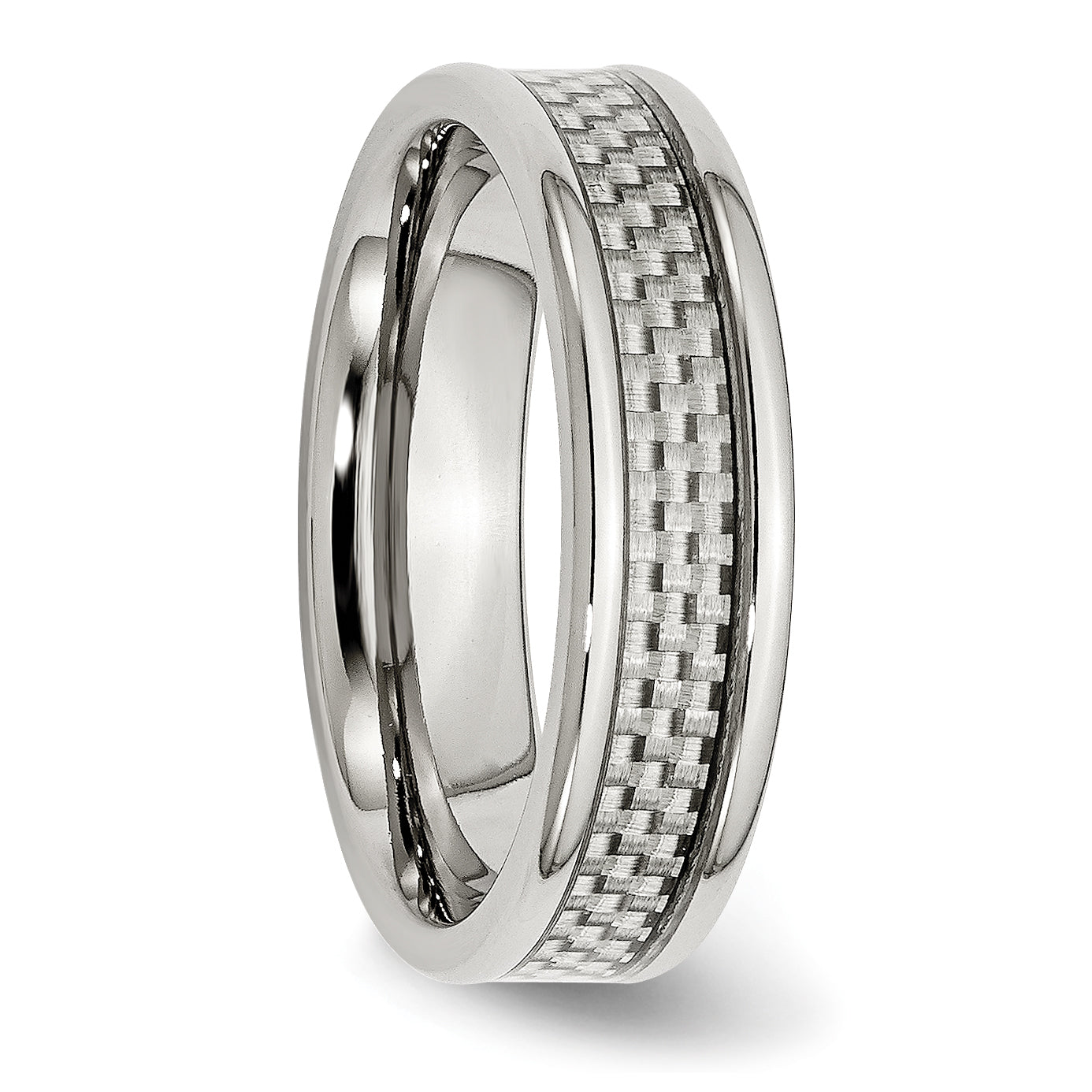 Carbon Fiber Inlay Wedding Band in Stainless Steel, 6mm