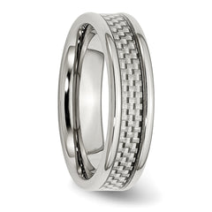 Stainless Steel Polished With Grey Carbon Fiber Inlay 6mm Band