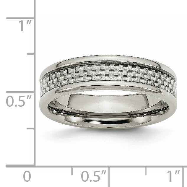 Stainless Steel Polished With Grey Carbon Fiber Inlay 6mm Band
