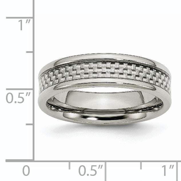 Carbon Fiber Inlay Wedding Band in Stainless Steel, 6mm