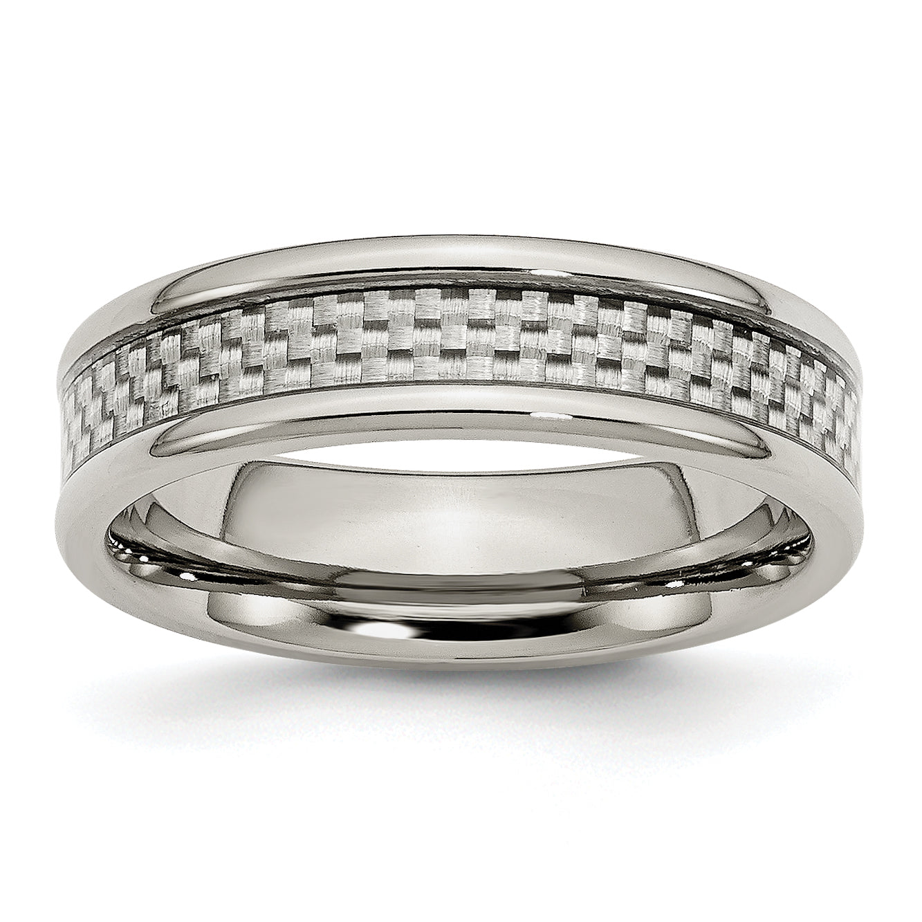 Stainless Steel Polished With Grey Carbon Fiber Inlay 6mm Band Main image