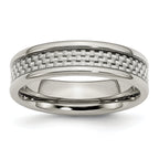 Stainless Steel Polished With Grey Carbon Fiber Inlay 6mm Band