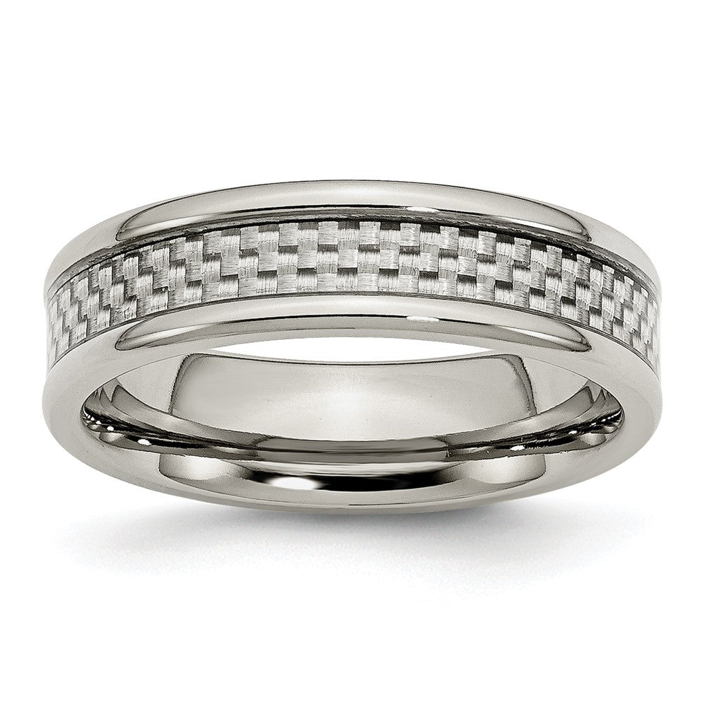 Sophia Jewelers Stainless Steel Ring with Engravable Grey Carbon Fiber Inlay Main image