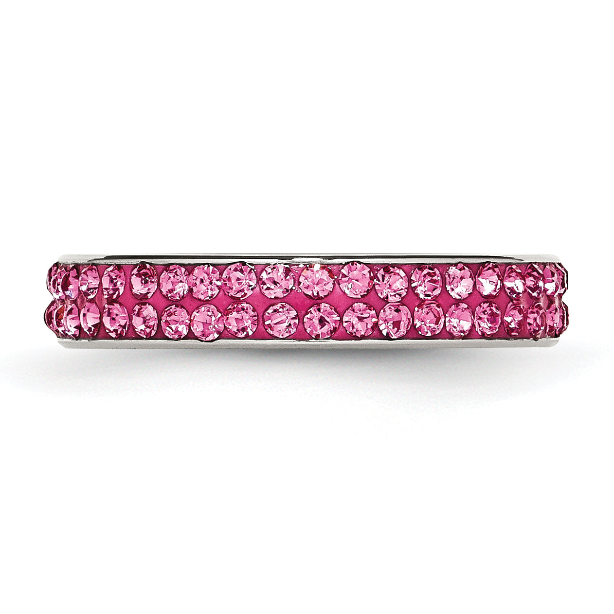 Stainless Steel 4mm Polished Pink Crystal Ring