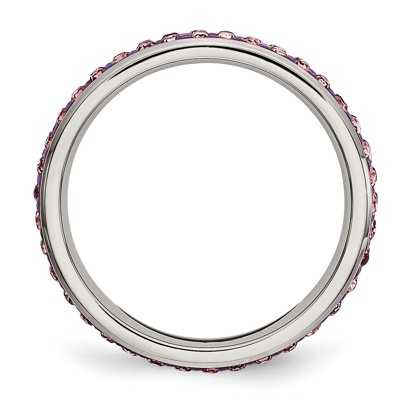Stainless Steel 4mm Polished Light Purple Crystal Ring Secondary image