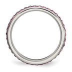Stainless Steel 4mm Polished Light Purple Crystal Ring