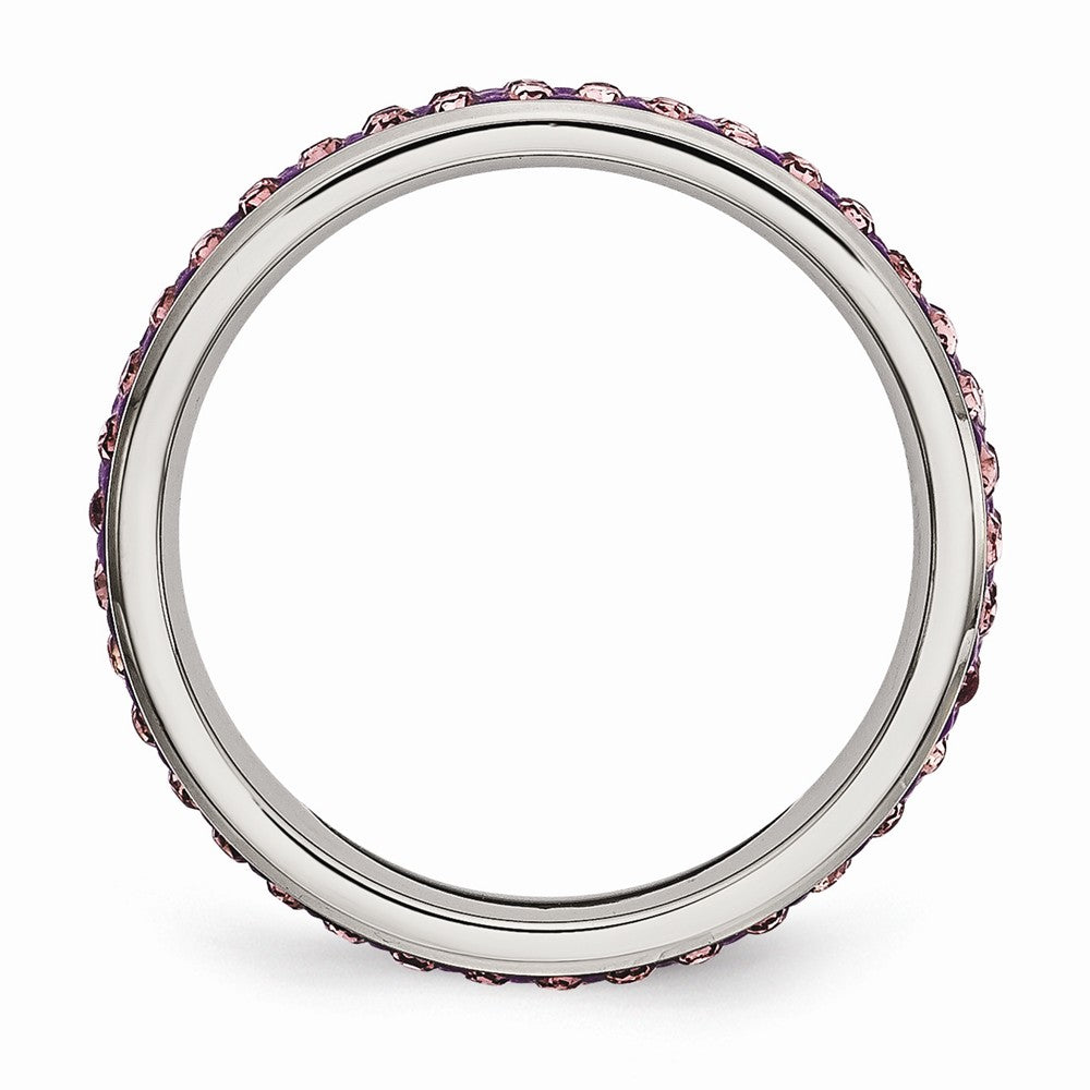 Stainless Steel Eternity Band with Light Purple Crystals Elegant Stackable Design Secondary image