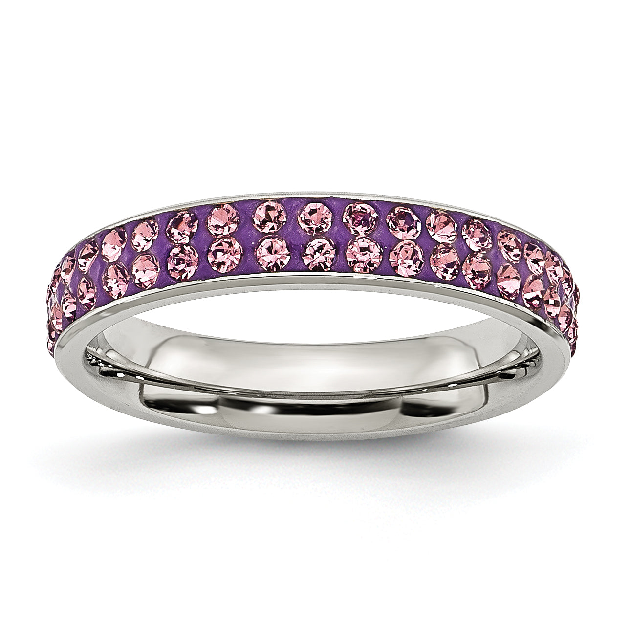 Stainless Steel 4mm Polished Light Purple Crystal Ring Main image