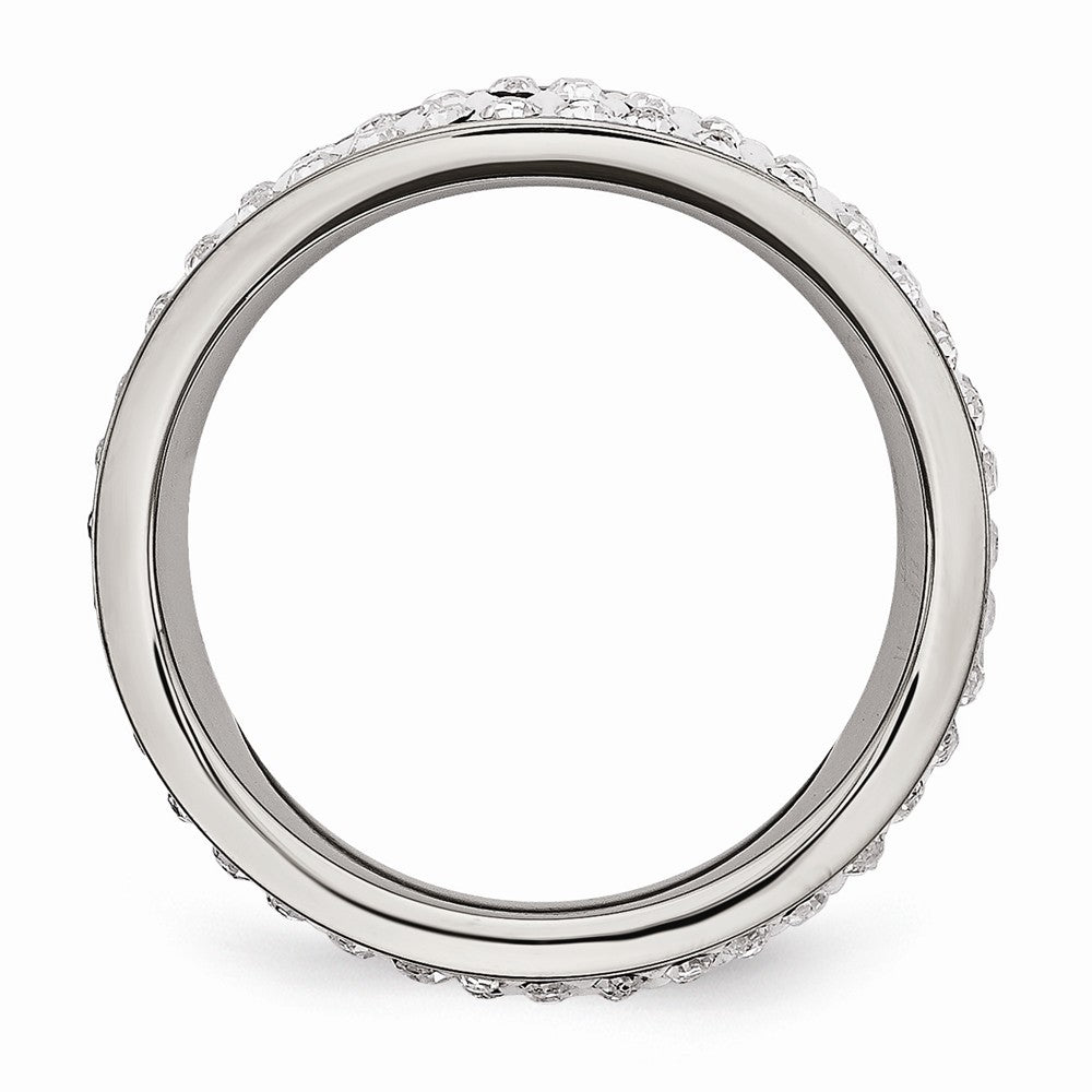 Stainless Steel Eternity Band with Crystal Accents and Wavy Design - 6 - 6
