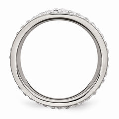 Stainless Steel Eternity Band with Crystal Accents and Wavy Design - 6 - 6