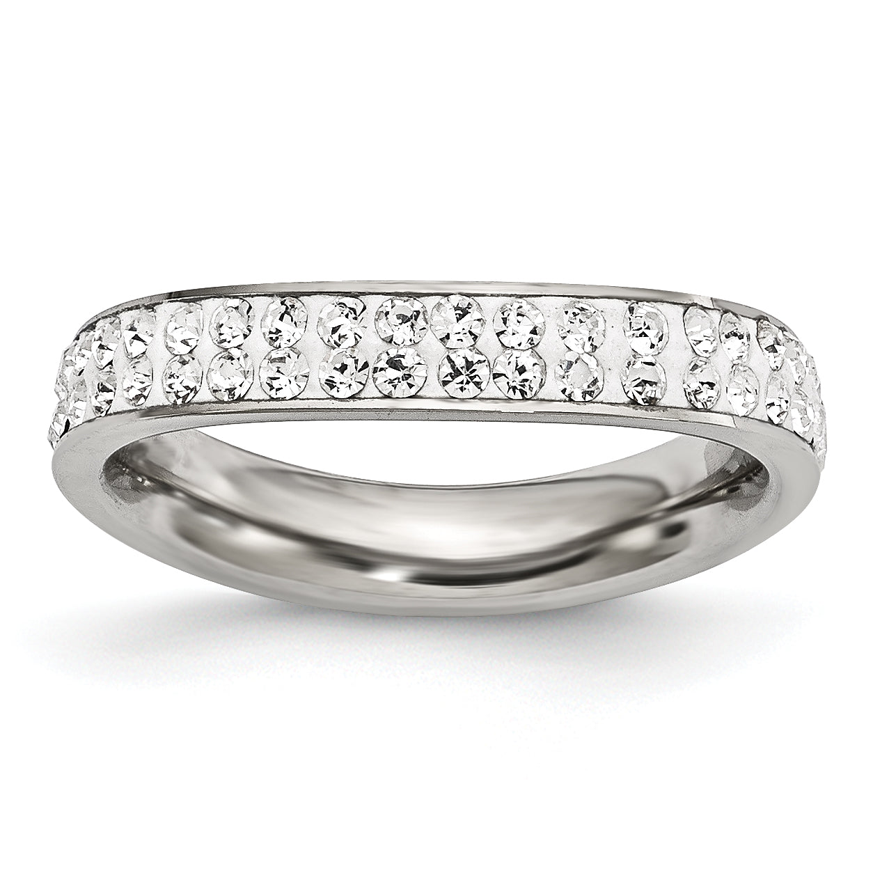 Stainless Steel 4mm Polished Crystal Wavy Ring Main image