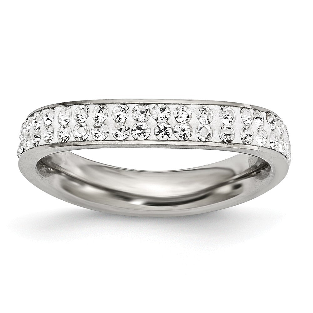 Stainless Steel Eternity Band with Crystal Accents and Wavy Design - 6 - 6