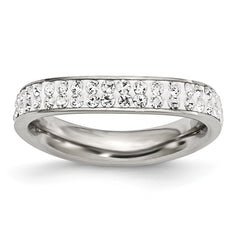 Stainless Steel Eternity Band with Crystal Accents and Wavy Design - 6 - 6